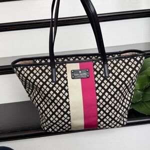 Kate Spade New York patterned canvas shoulder tote handbag classic stripe